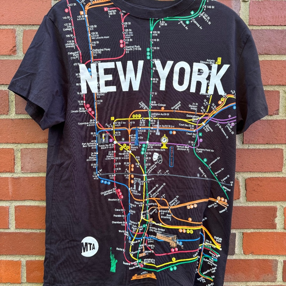 MTA New York City Subway Transit Colorful Map Black Shirt- M
